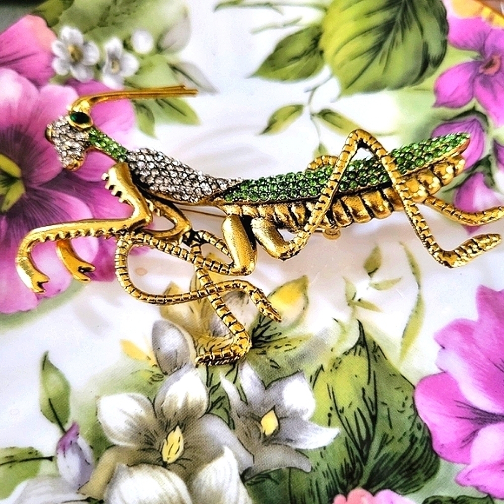 Praying Mantis Rhinestone brooch - LARGE - Picture 4 of 5
